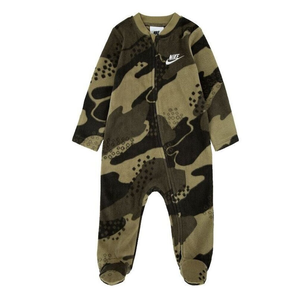 NIKE BABY Boys FOOTED Fleece SLEEP n PLAY Camo Print Neutral Olive 6 Months INF